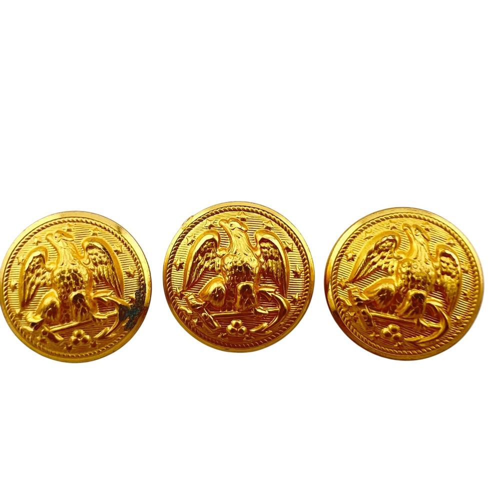 Vtg 3x US Navy Eagle Anchor Eagle Waterbury Button Co 7/8" Gold Tone Gilt Brass